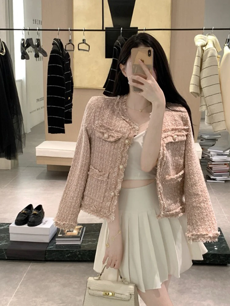 

Spring New Arrival Ele Ladylike ort Coat Women's Coarse Tweed Loose Fit Versatile Top Luxury Sle B080