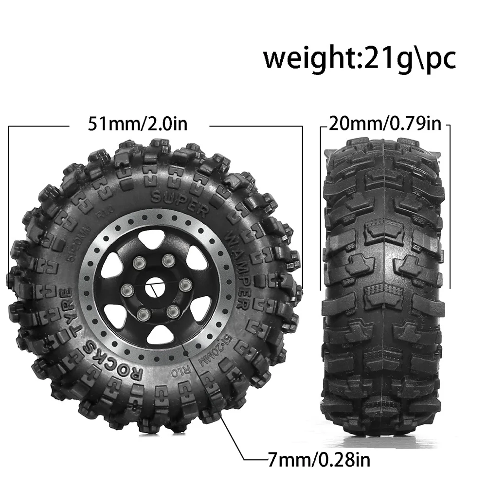 4Pcs 51Mm 1,0 Zoll Metall Beadlock Rad Reifen Set Für 1/18 1/24 RC Crawler Auto TRX4M SCX24 AX24 FCX24 Upgrade Teile