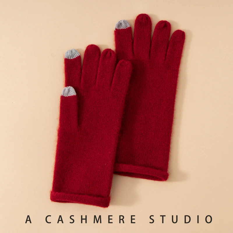 新しい100％カシミヤニット手袋は、秋と冬に使用できます。タッチスクリーン対応、指先が厚く、暖かいリストバンド、クラシックな暖かい手袋です。