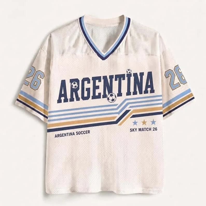 American Vintage Football Mesh Short Sleeve T-Shirt for Kids, Adults, Family, Couples, and Versatile Loose Fit Breathable Top