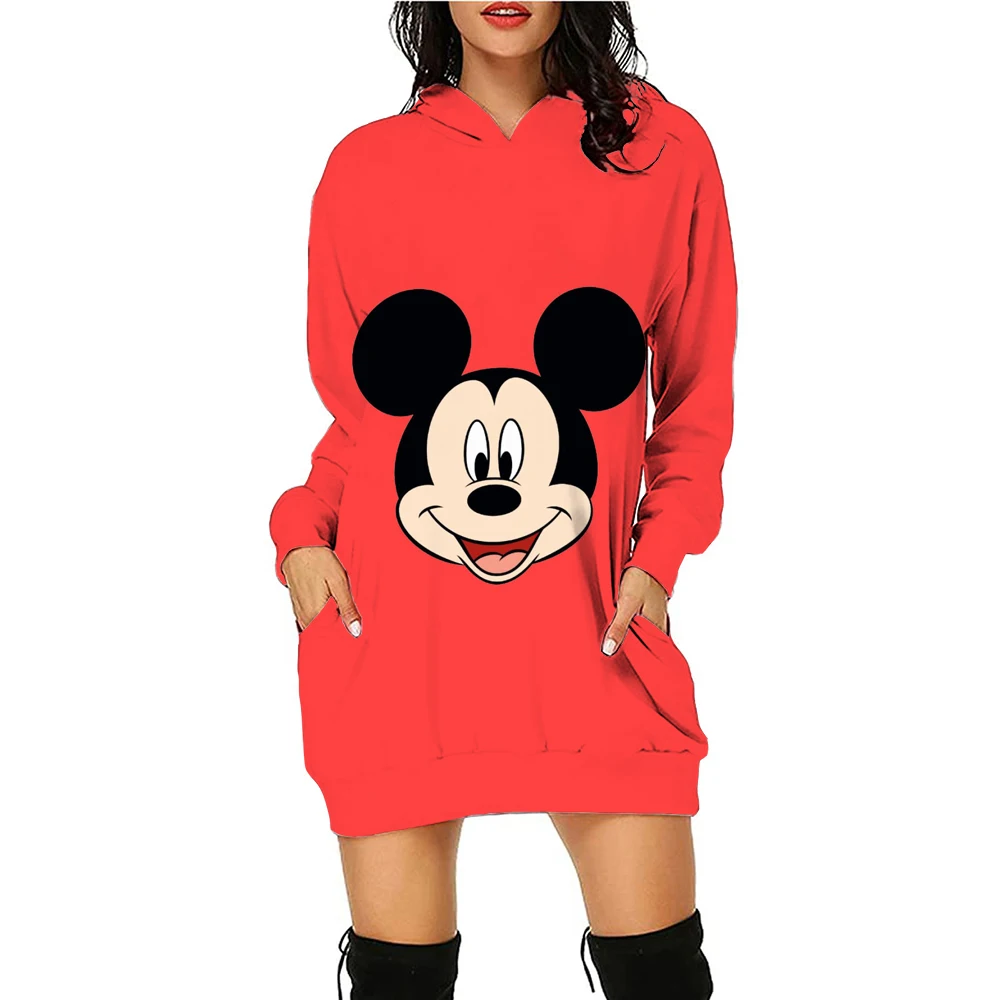 Long Sleeves Dresses Cartoon Elegant Women Minnie Mouse 2025 Disney Y2k Sweater Dress Women\'s Party Mini With Hood Mickey Hoodie