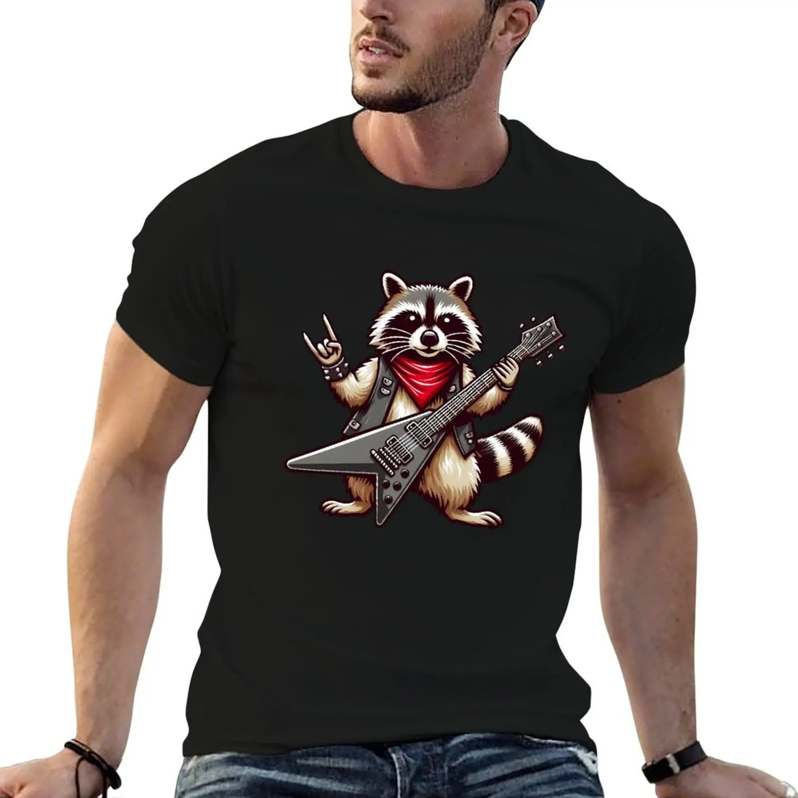 

Raccoon Playing Guitar,rock Raccoon playing guitar T-Shirt man t shirt graphic t shirts cotton 100% T-Shirt