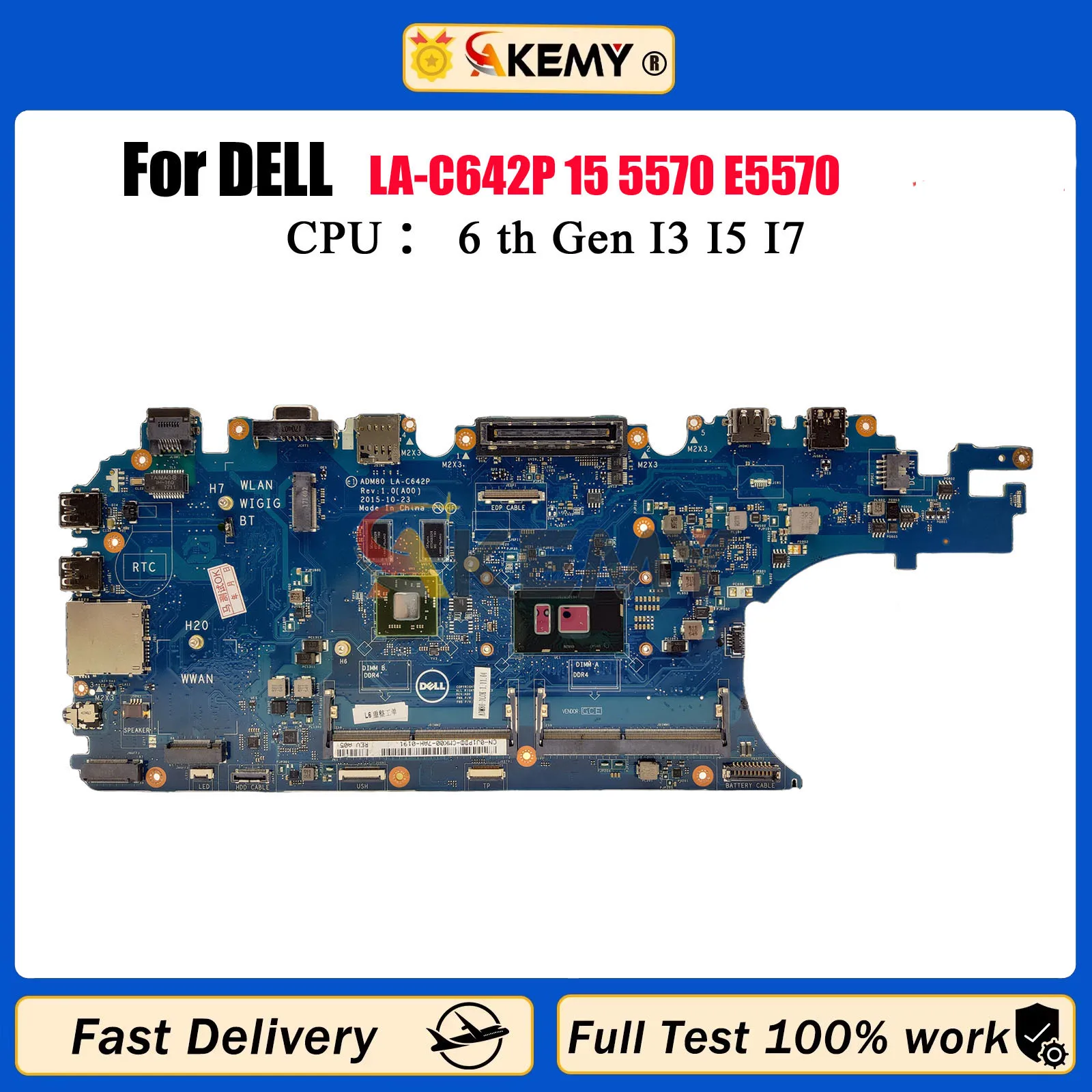 

ADP80 LA-C642P For Dell Latitude 15 5570 E5570 Laptop Motherboard with GPU CN-0J1PDD CN-0GVKV9 GVKV9 100% Full Tested OK