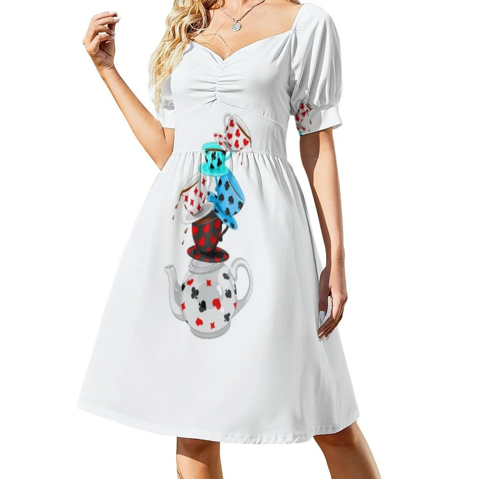 أكواب الشاي فستان بوهيمي عتيق بأكمام منتفخة أو خيارات بدون أكمام للنساء فستان أكواب شاي فاب أربعة قهوة نسائية بريطانية #2