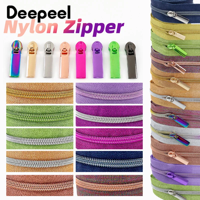 

5/10M 5# Nylon Zippers Tape With Slider Bag Pocket Decor Zipper Luggage Garment Shoes Replace Zips Puller DIY Sewing Accessories