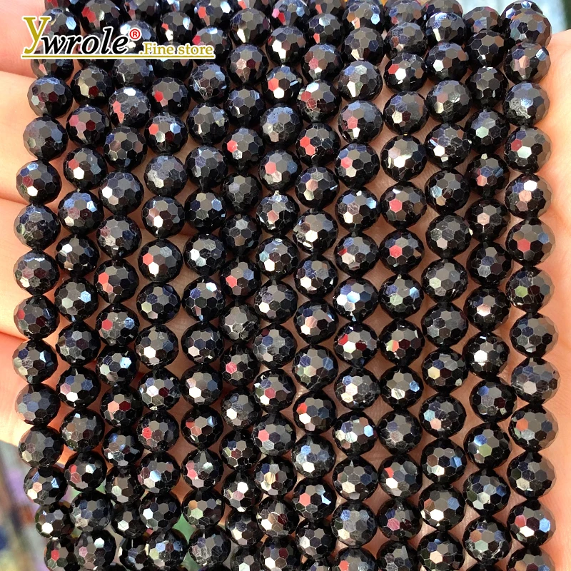 Natural Stone Faceted Round AA Black Tourmaline Loose Spacer Beads for Jewelry Making Diy Earrings Bracelets Charms Accessories