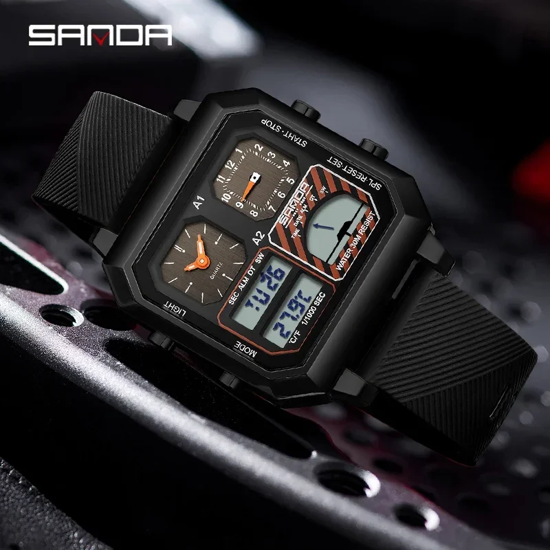 SANDA 6210 Fashion Electronic Watch Student Smart Outdoor Sports Multifunction Thermometer Luminous Calendar Men Digital Watches