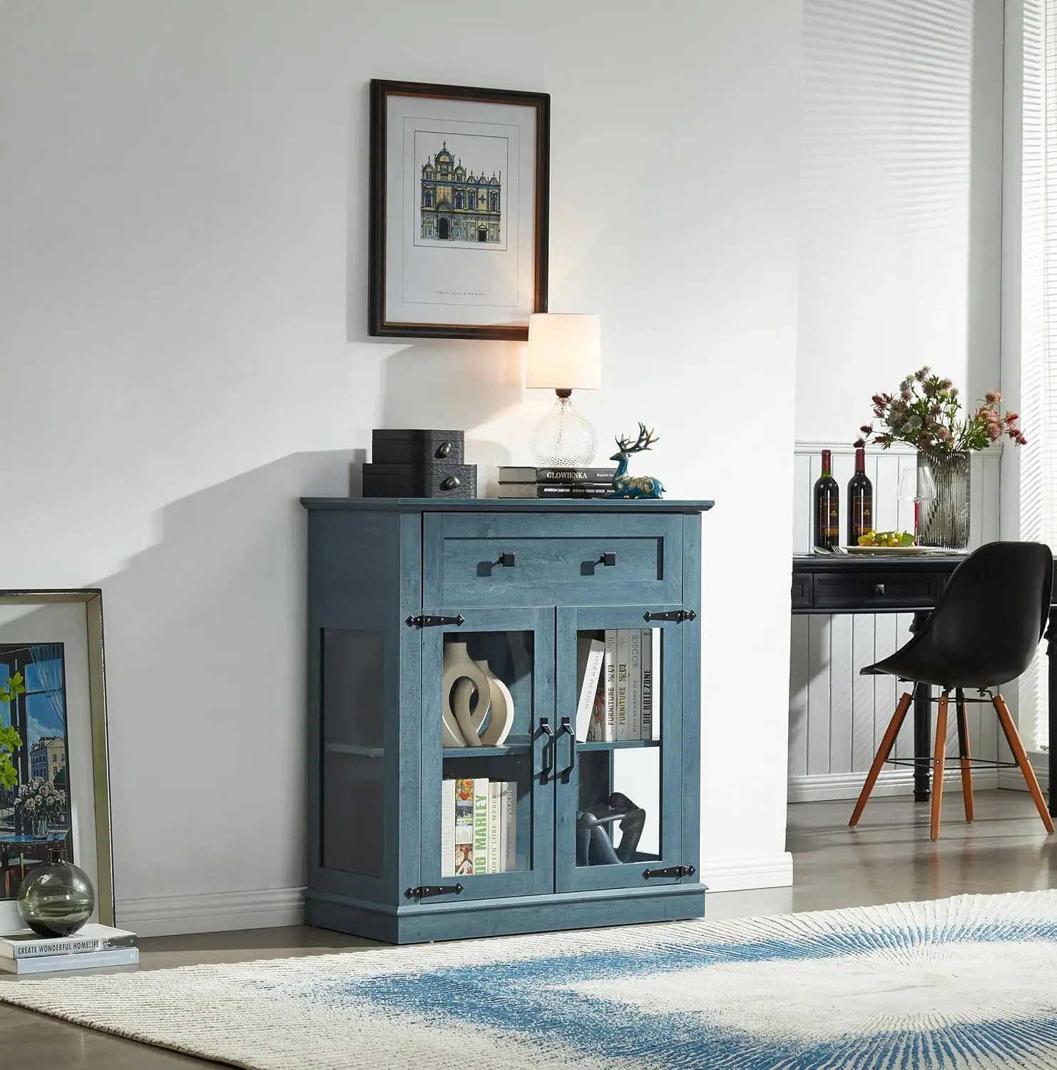 

Small Buffet Cabinet With Glass Doors Wood Coffee Bar With Adjustable Shelf,Liquor Cabinet,For Living Room And Dining Room, 2