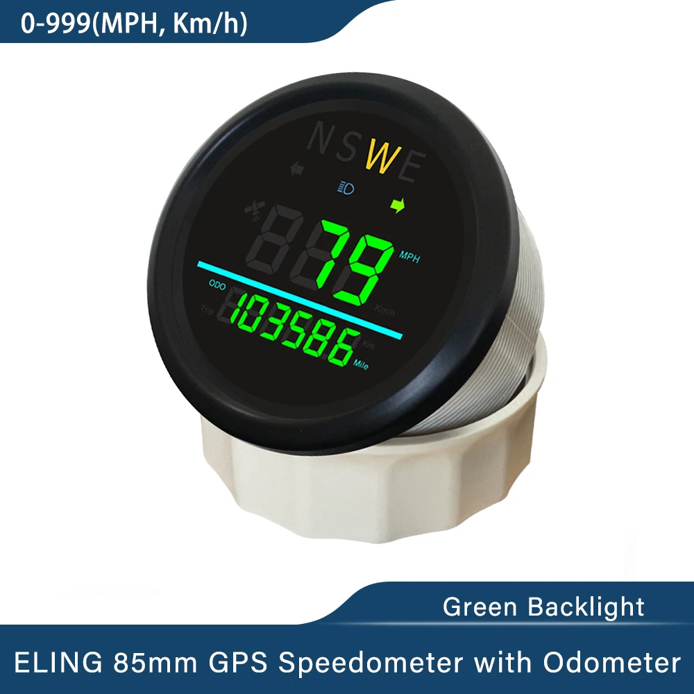 

ELING 85mm Universal Digital GPS Speedometer 0-999 (MPH, km/h) for Car Truck RV with Backlight GPS Antenna 12Volt 24V