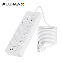 PUJIMAX EU Plug Outlet Multitap Power Strip Extension Cord Electrical Socket Smart USB Home Office Surge Protector Network Filte