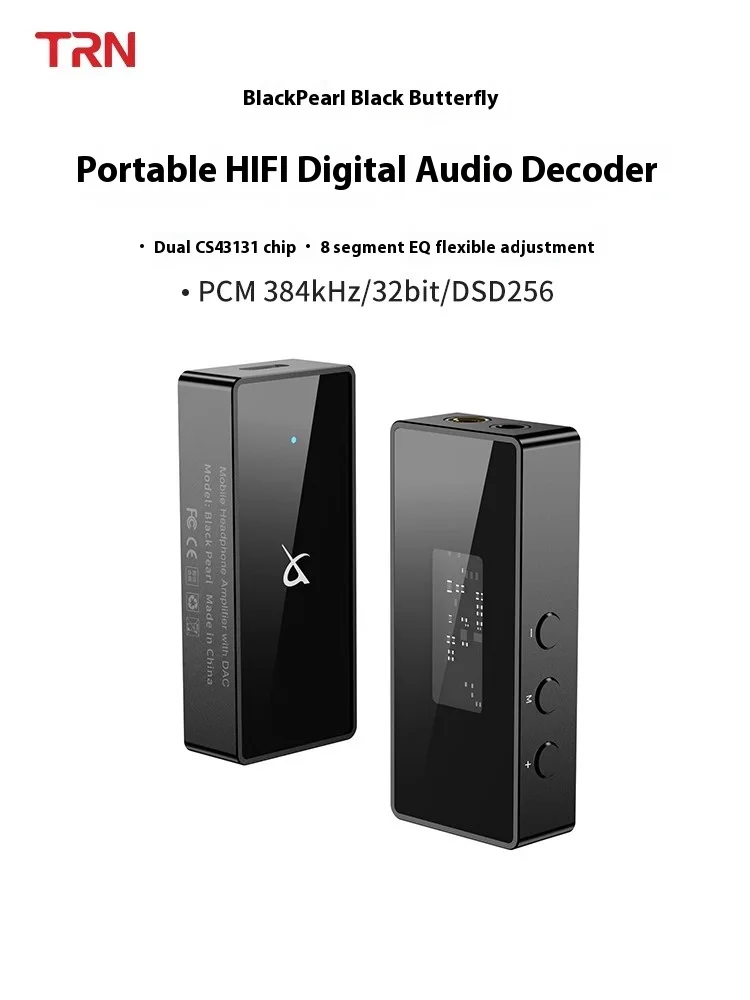 TRN Black Pearl Portable Hi-Fi Digital Audio Decoder DAC 3.5+4.4 Output Dual CS43131 PCM 384kHz 32Bit DSD256 Earphone Amplifier