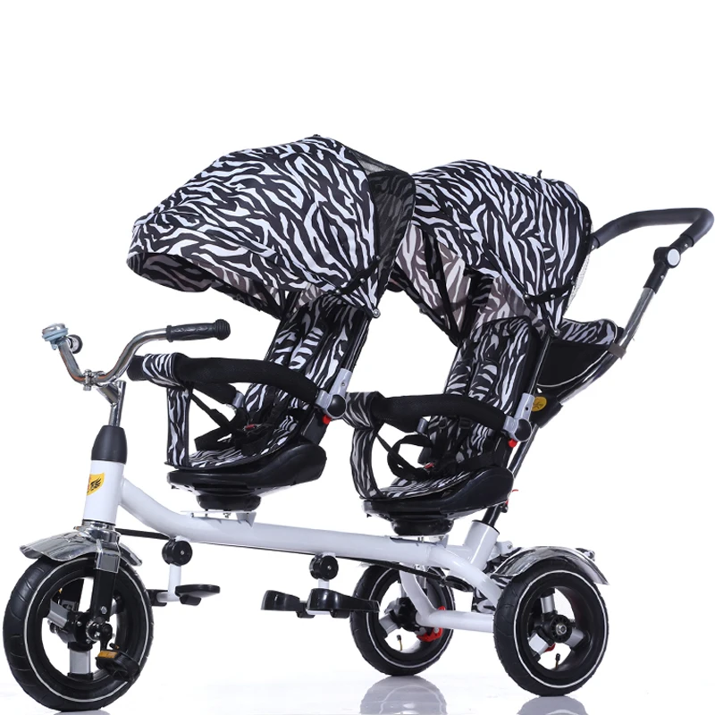 3 wheel push stroller twins kids trike / baby tricycle bike for twins / double seat tricycle for kids