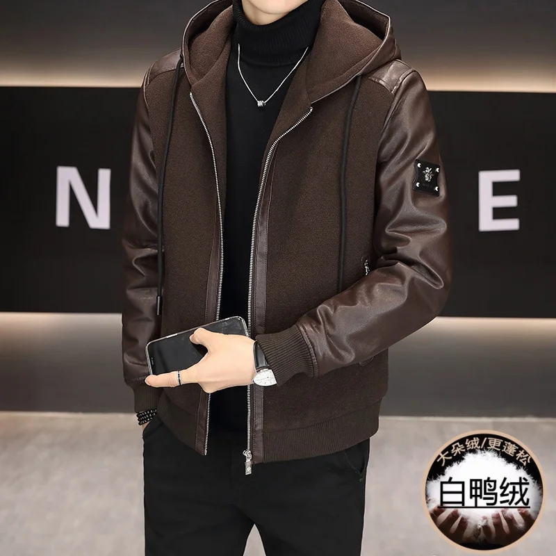 

High-quality winter clothing, new fashionable men's business cool casual travel leather jacket down jacket