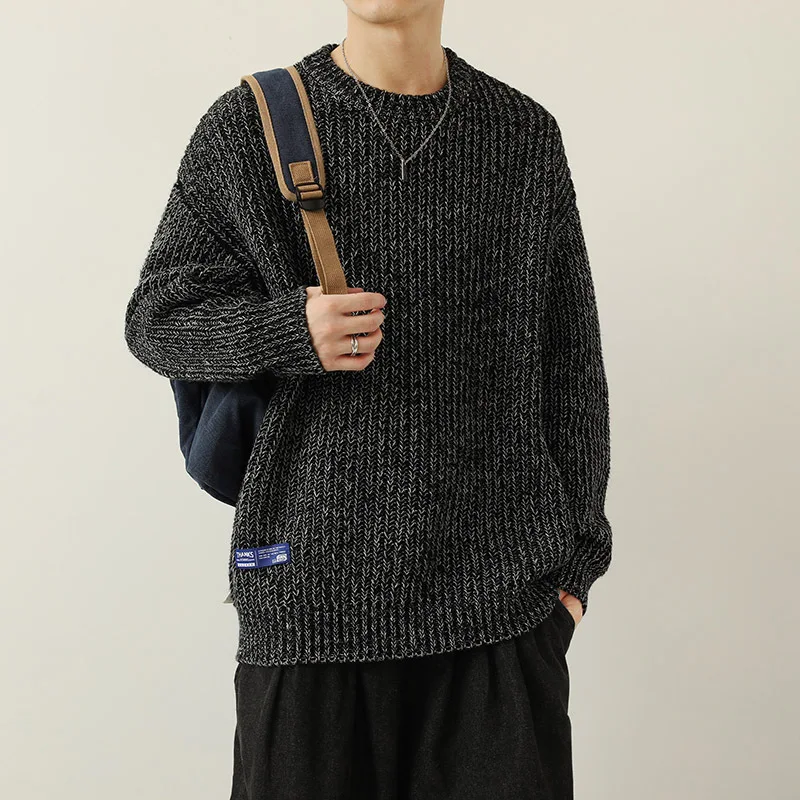 Fashion Pullovers Sweater Men Casual Loose Baggy O Neck Knitted Spring Autumn Sweaters Streetwear Clothing