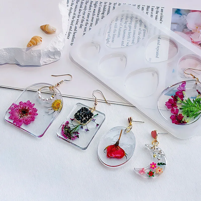 Geometry Earring Pendant Silicone Mold Epoxy Resin Jewelry Making Molds Round Square Charms Pendant Mold Creative Jewelry Craft