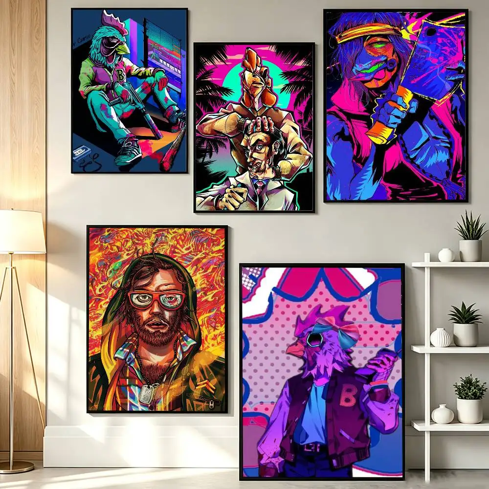 Retro Arcade Style H-Hotline Miami Poster HD Self Adhesive Waterproof Wall Art Ideal for Home Office Dorm Gift