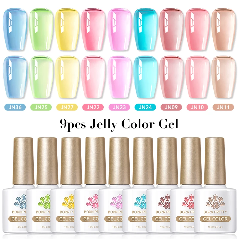 Born bonito 9 pçs neon amarelo verde gel unha polonês conjunto semi permanente embeber fora uv led verniz salão de beleza suprimentos conjunto kits