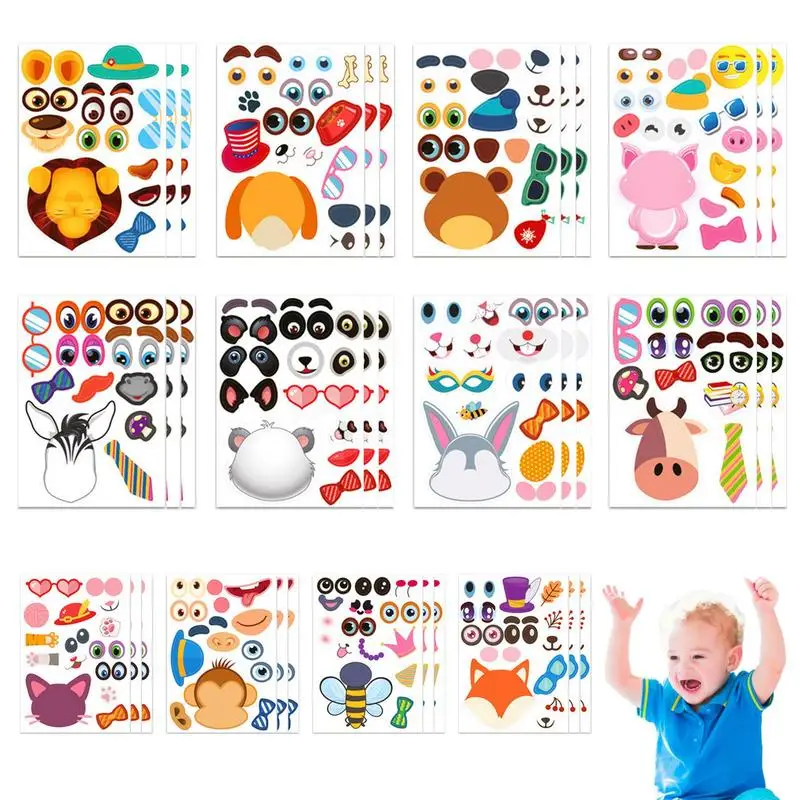 

Make Face Stickers Portable Mix And Match Reusable Cute Anti Fade PVC Safe Kids Products Animal Stickers For Kids Girls Boys