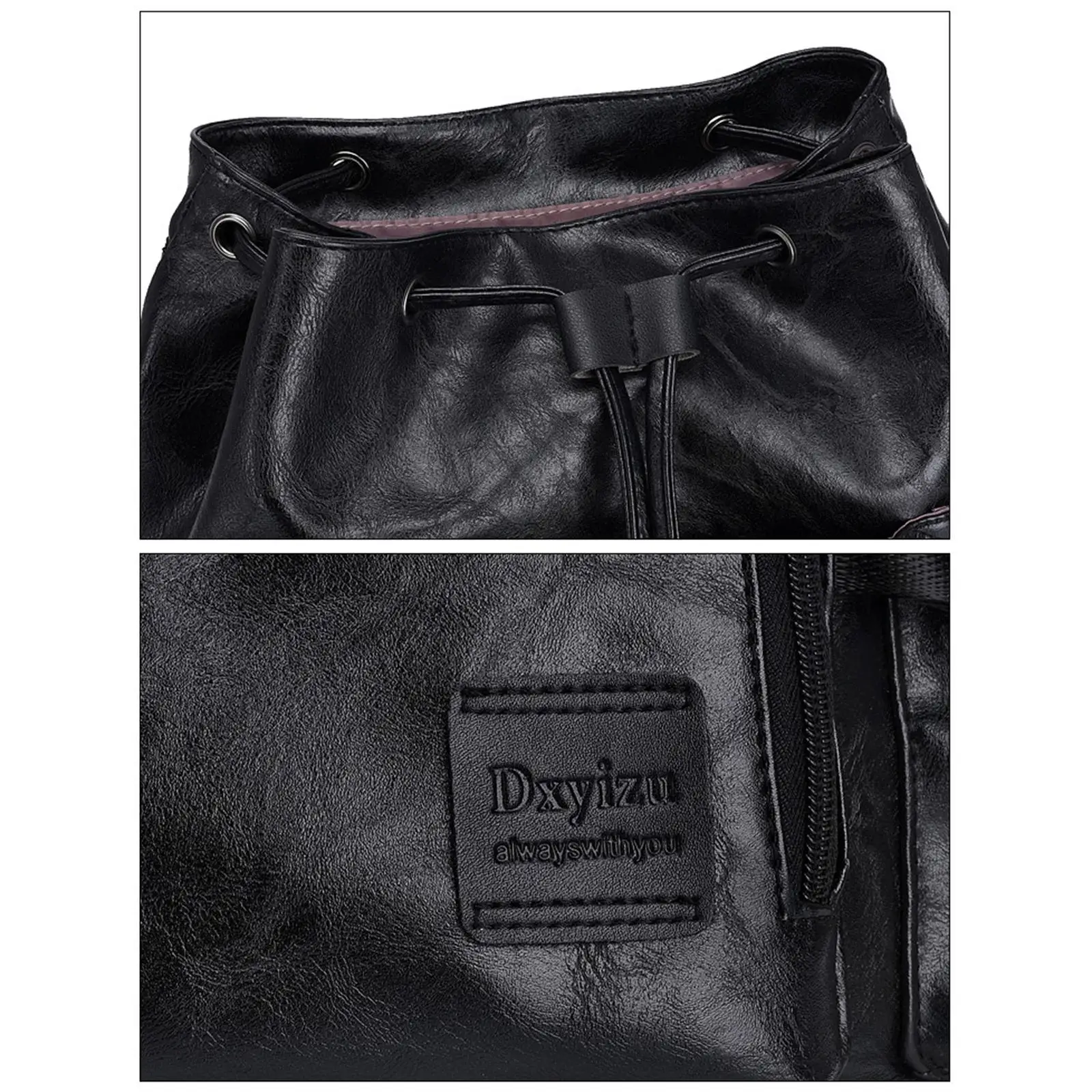 Laptop Backpack PU Leather Waterproof Lightweight Drawstring Closure Travel