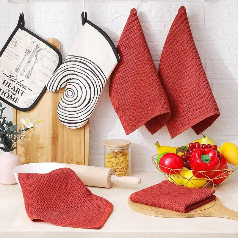 1/3/5 Pcs Absorbent Cotton Waffle Towel Gauze Square Towel Hand Towel Cleaning Honeycomb Cloth Dishwashing Towel