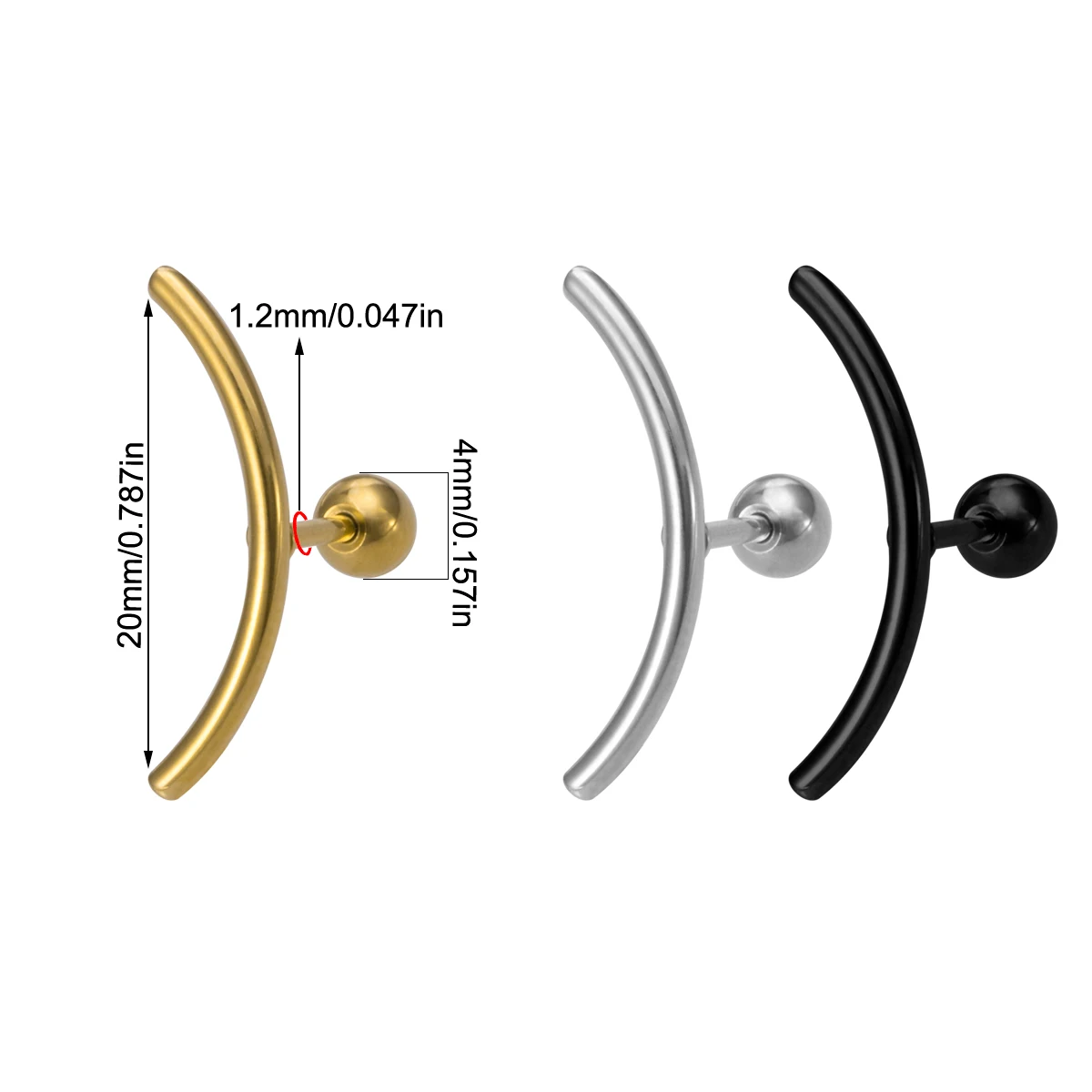 2pcs Moon Cartilage Piercing Studs Stainless Steel Ear Tragus Daith Helix Conch Lobe Piercing Earring Fashion Body Jewelry 16G