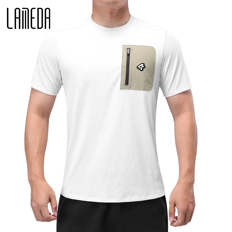 

LAMEDA 2025 мужские футболки с коротким рукавом, летние легкие, удобные, быстросохнущие, спортивная тренировочная рубашка на открытом воздухе, повседневная с круглым вырезом