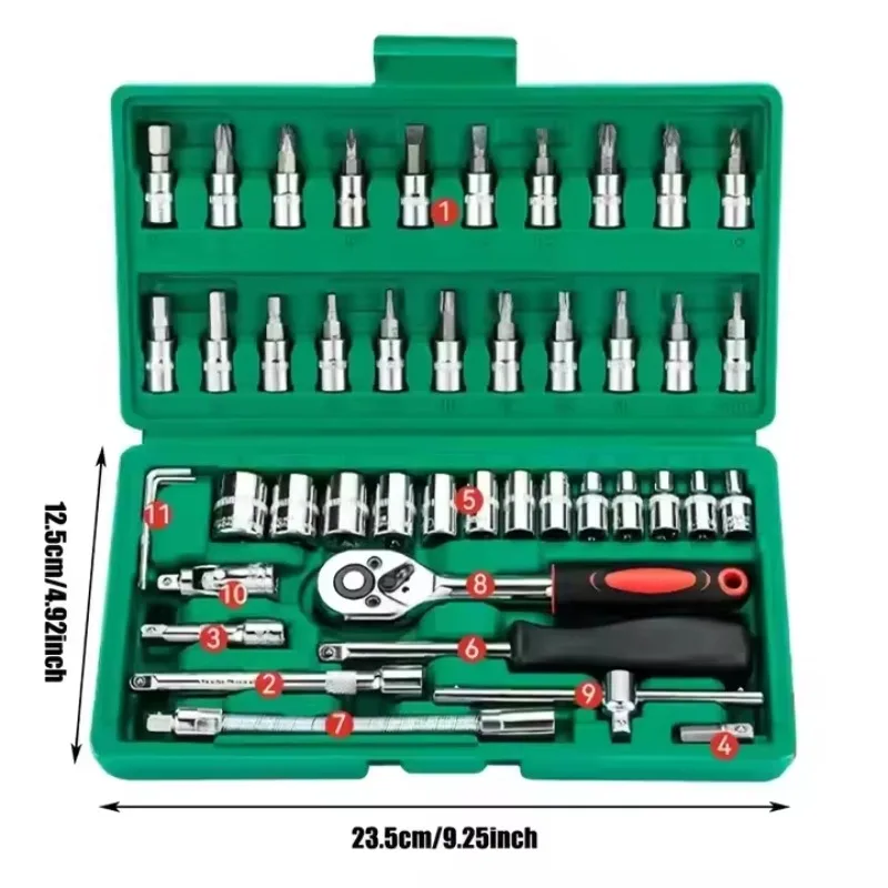 Hot Selling Hand Tools Set 46 Pcs Socket Wrench Tool Set Portable Hard Case for Car Motorcycle Bicycle Repair