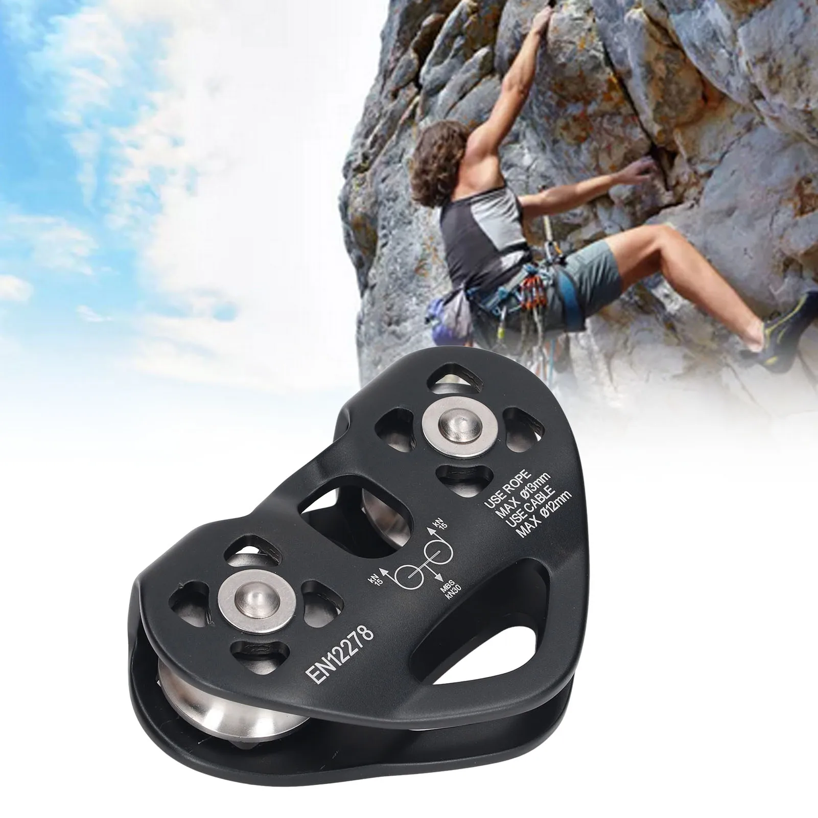 Outdoor Heart Shaped Design Climbing Pulley Block Aviation Aluminum Double Shaft Climbing Sheave Pulley For Mountaineering