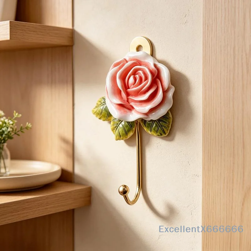 1PCS, Resin Rose-Shaped Hooks, European Retro Gold And Silver Colored Home Decoration Hooks