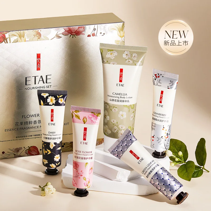 Floral and Fruit Essence Fragrance Moisturizing Hand Cream, Gift Box Set with Body Lotion, Compact Portable Fragrance Hand Cream, Easy to Apply Daily for a Fresh Scent, Long-Lasting Fragrance Without Being Overpowering, Full of Ambiance