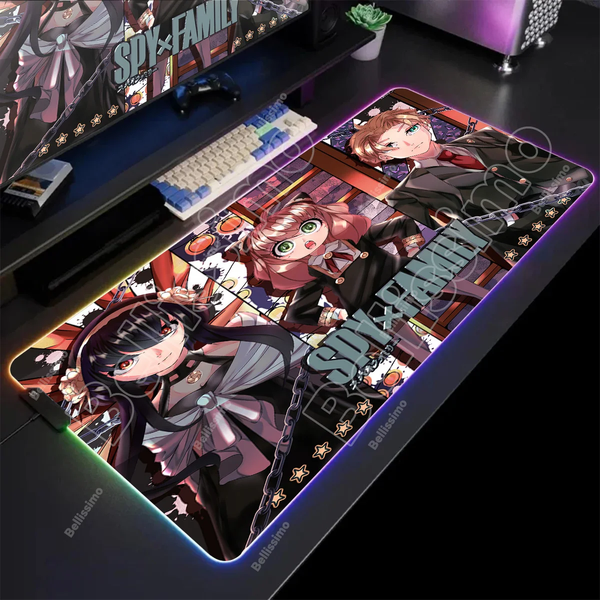 

Anime Spy X Family RGB Pc Gamer Accessory Keyboard Mouse Pad Rubber Gaming Computer Mousepad LED Glowing Rubber Mouse Mats