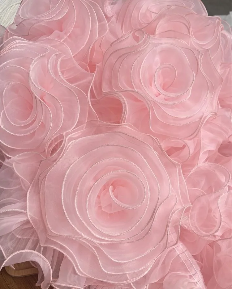 Customized 12-15cm handmade big flower organza pink wedding dress flower applique Accessories SC836