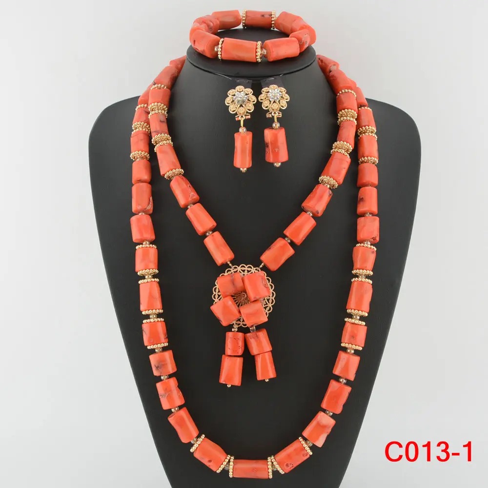 

Wonderful Gold Color African Coral Beads Jewelry Set Nigerian Beads Necklace African Costume Jewelry Set