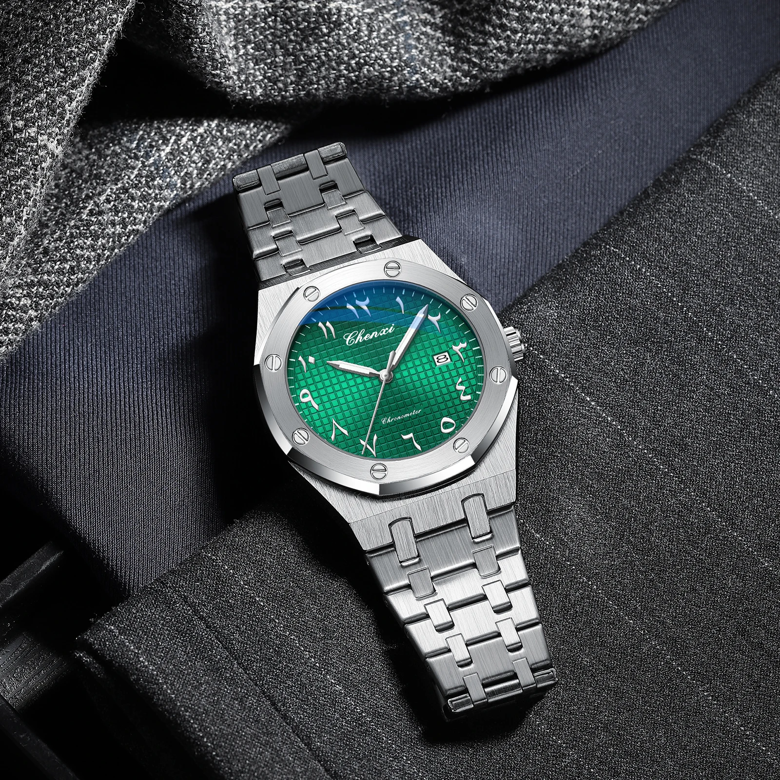 Chenxi nova marca superior casual relógio masculino esportes luminoso à prova dwaterproof água calendário inoxidável relógios de aço quartzo relógio de pulso masculino