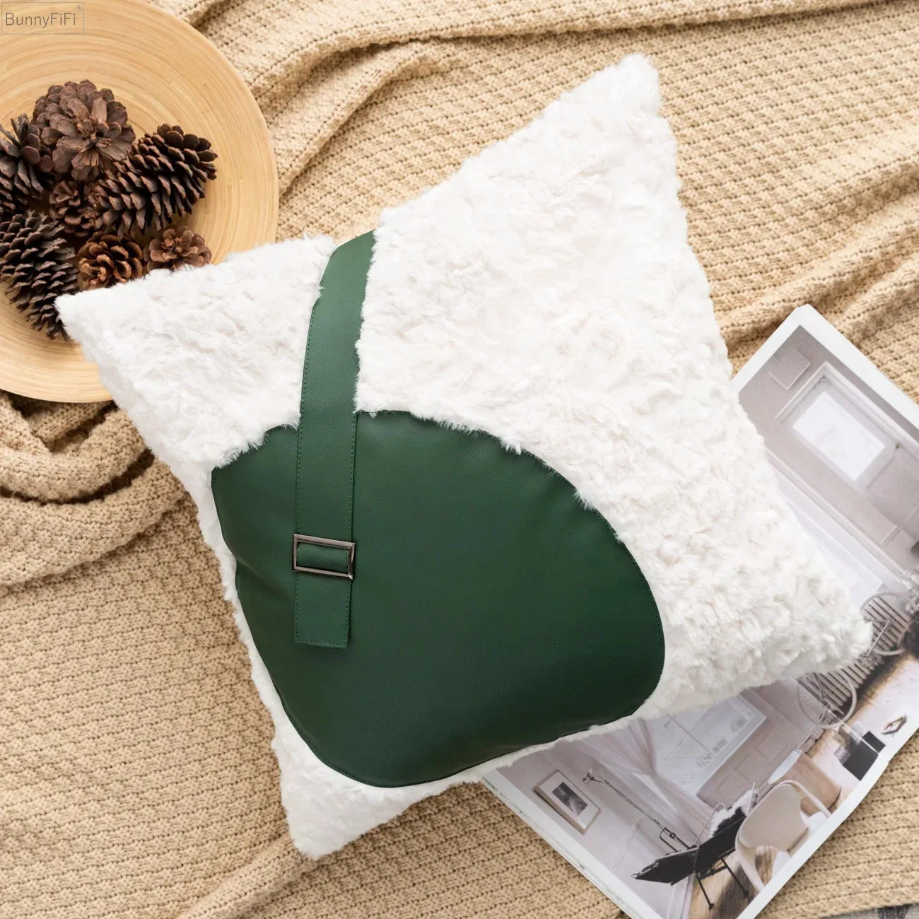 Round Handmade Flowers Pillow Cover Velvet Chrysanthemum Home Decor Soft Green Cushion Cover Sofa Pillowcase 45x45cm/30x50cm