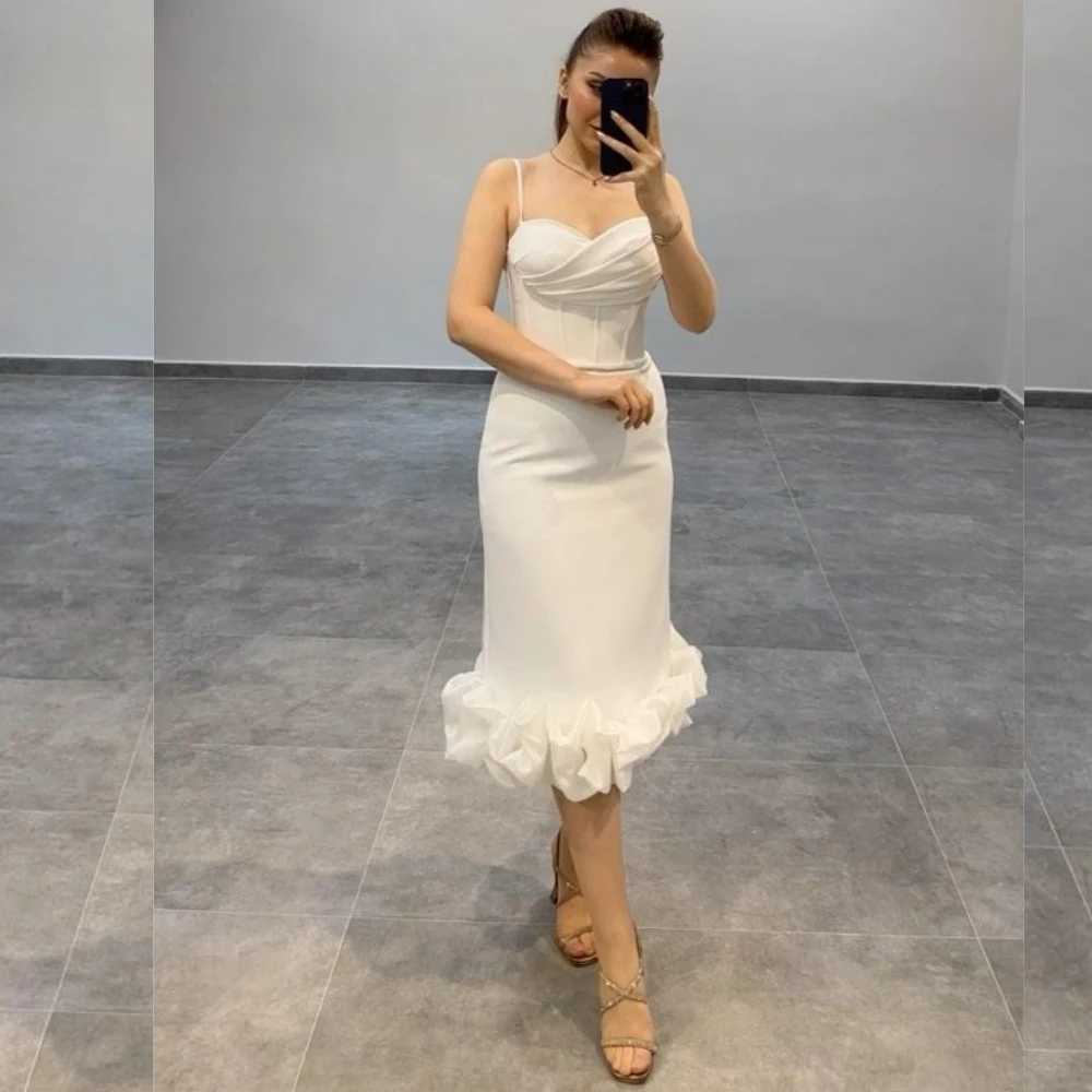 Customized  Evening Jersey Ruched Cocktail Party A-line Spaghetti Strap Bespoke Occasion Gown Knee Length Dresses Saudi Arabia