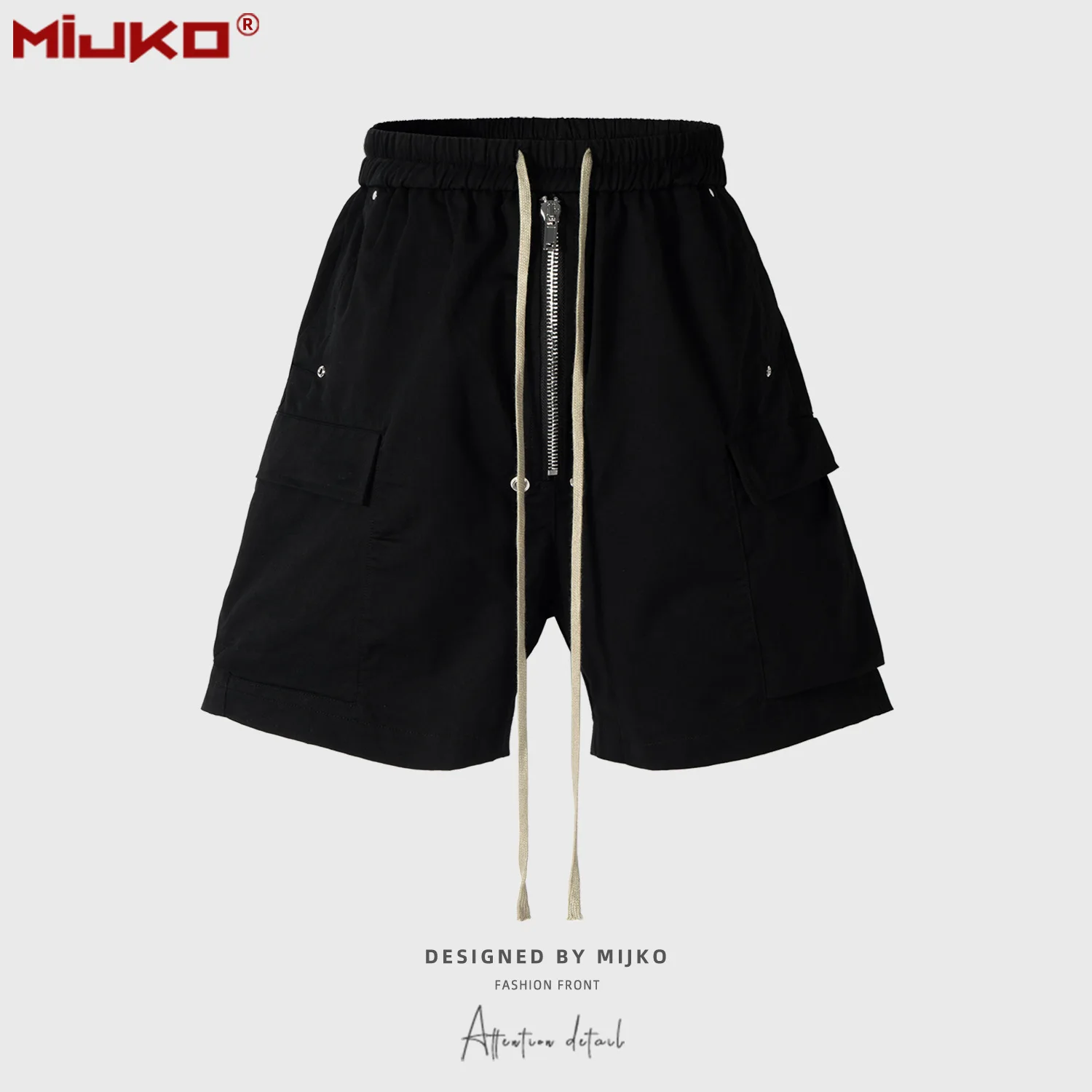 

MIJKO шорты на молнии, черные шорты-карго с широкими штанинами Cleanfit для мужчин, свободные мешковатые летние шорты на шнурке