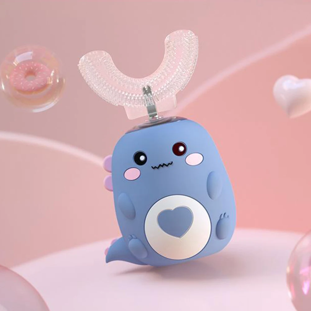 Kids U-Shaped Toothbrush Soft Silicone Brush Head 360° Oral Teeth Cleaning Cartoon Electric Toothbrush for Children Daily Use