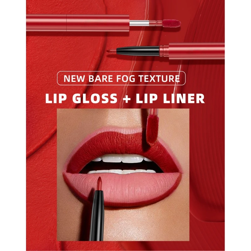 6 Colors Double-end Lip Gloss Waterproof Lipstick Pen Long Lasting Sexy Red Lipgloss Beauty Matte Lip Liner Pen Lips Makeup