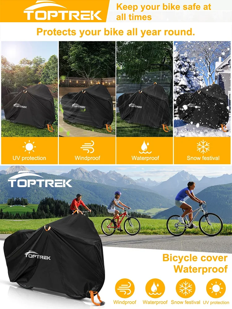 Toptrek Fahrradabdeckung Wasserdicht 210T Oxford-Gewebe Fahrradgarage Plane Wasserfest 200 x 110 x 70 cm Fahrrad schutzhülle mit Beutel (Schwarz und Silber) – Detail 10