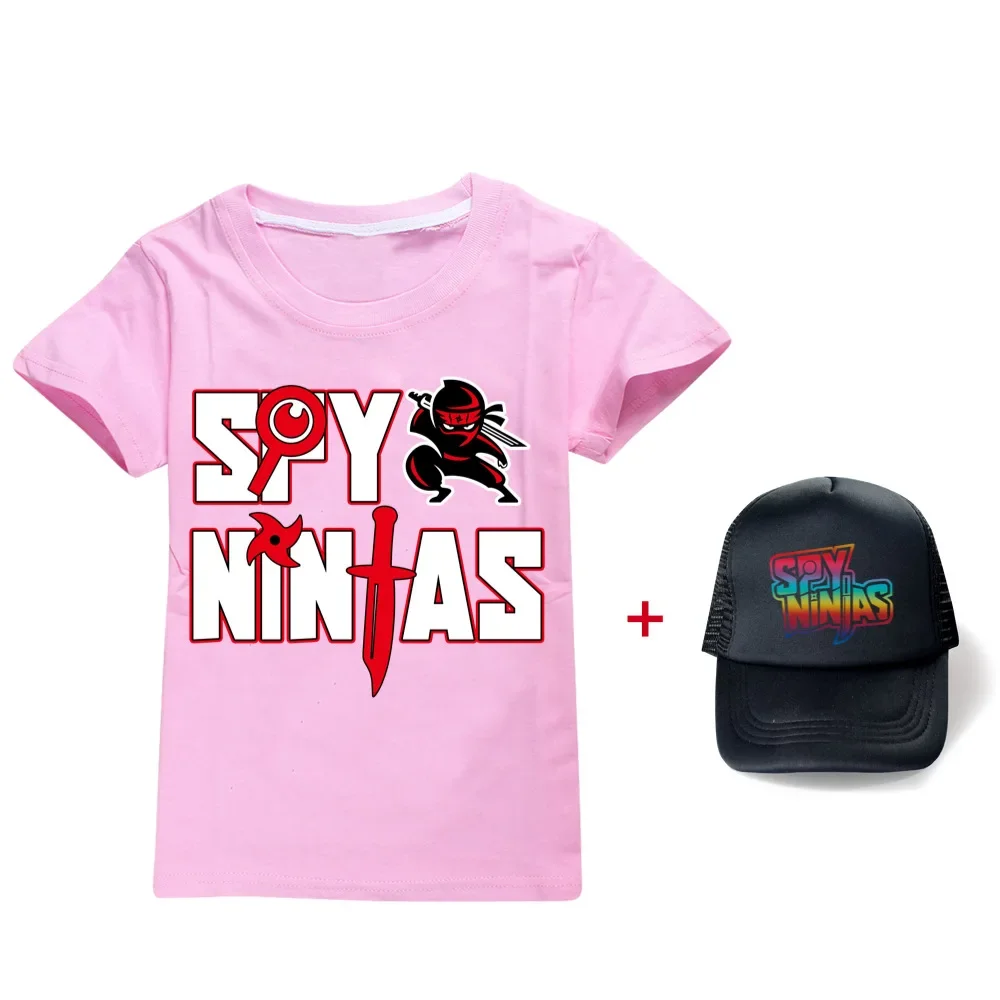 New SPY NINJA Toddler Girls Summer Clothes Cotton Graphic Princess T Shirt Boys Short Sleeve Tshirt and Sunhat Clothing For kids