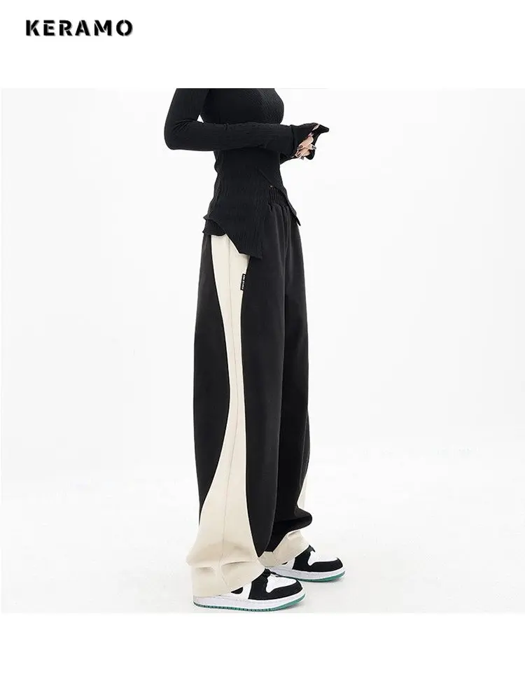 

American Style VintageDrawstring Tie Up Sweatpants 2023 Spring Summer Pleated High Waist Trousers Female Loose Wide Leg Pants