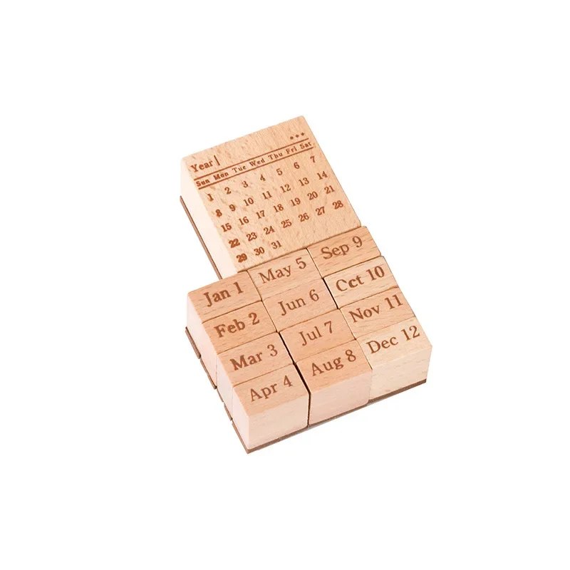 Perpetual Calendar Wooden Stamp Set English Numeric Date Card Making Supplies Craft Scrapbooking Material Wooden Stamp Handmade