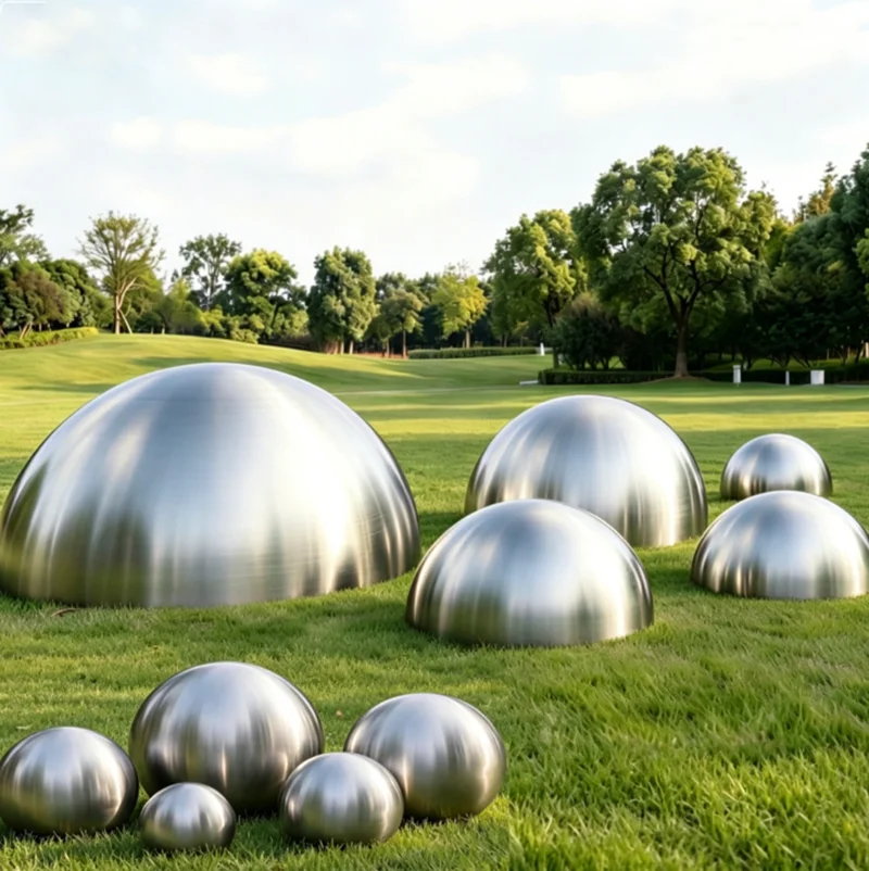 Brushed 304 Stainless Steel Ball/Half Ball Matte Surface Hollow Metal Sphere Rustproof Decorative Orbs for Yard Home DIY Project