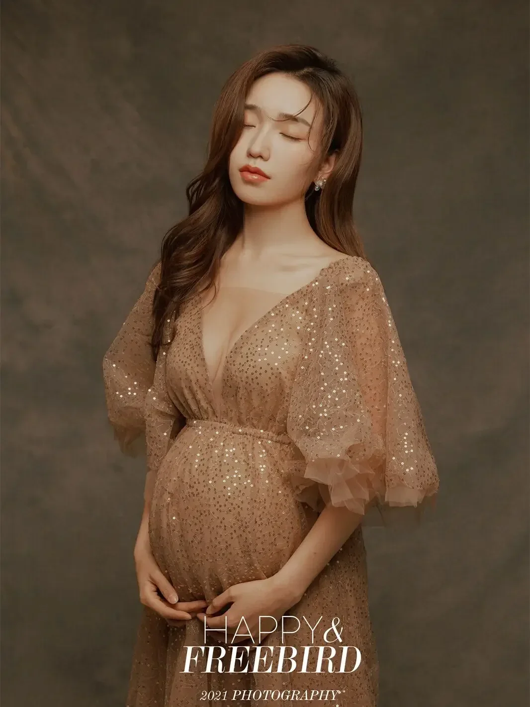 Women Photography Props Perspective Maternity Dresses Full Sleeves Pregnancy Dress Studio Shoot Photo Props