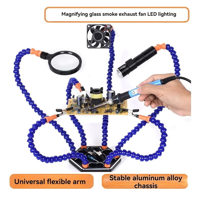 

A96I-Electronic Soldering Helping Hands Tool With 3X Magnifier LED Flashlight USB Welding Smoke Exhaust Fan For PCB IC Repair