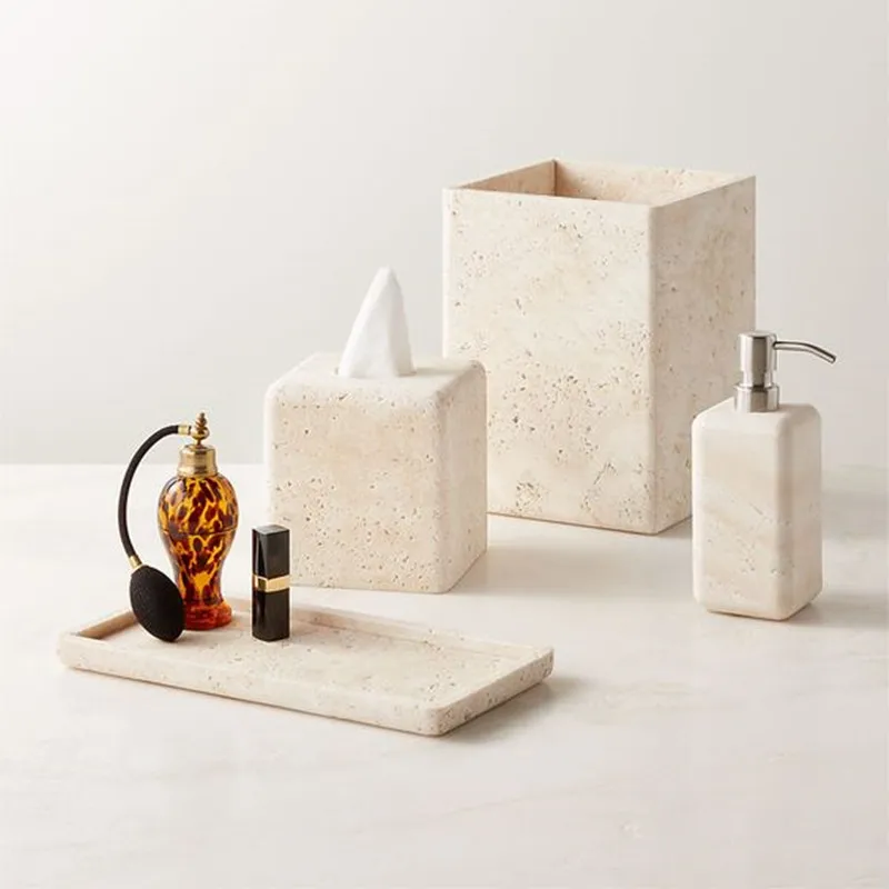 Wabi-sabi Travertine 100% Natural Marble Bathroom Set Toilet Supplies