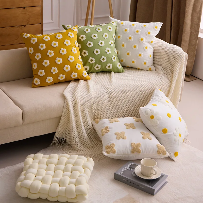 45x45CM Solid Color Square Throw Pillow Cover Light Luxury Nordic Flower Sofa Cushion Waist Cover Home Decorative Pillowcase