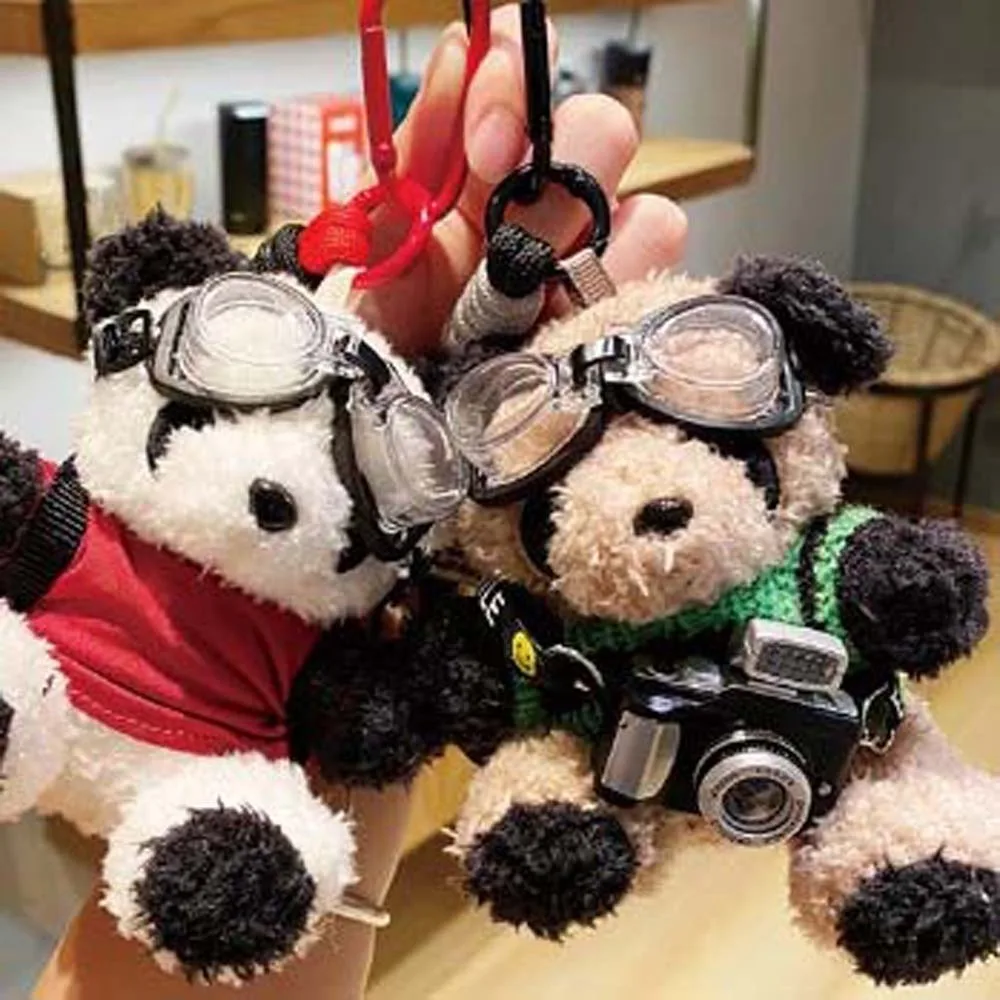 Backpack Decoration Pilot Bear Keychain Bag Pendant Stuffed Animal Panda Plush Doll Plushies Toys Kawaii Plush Key Ring Children