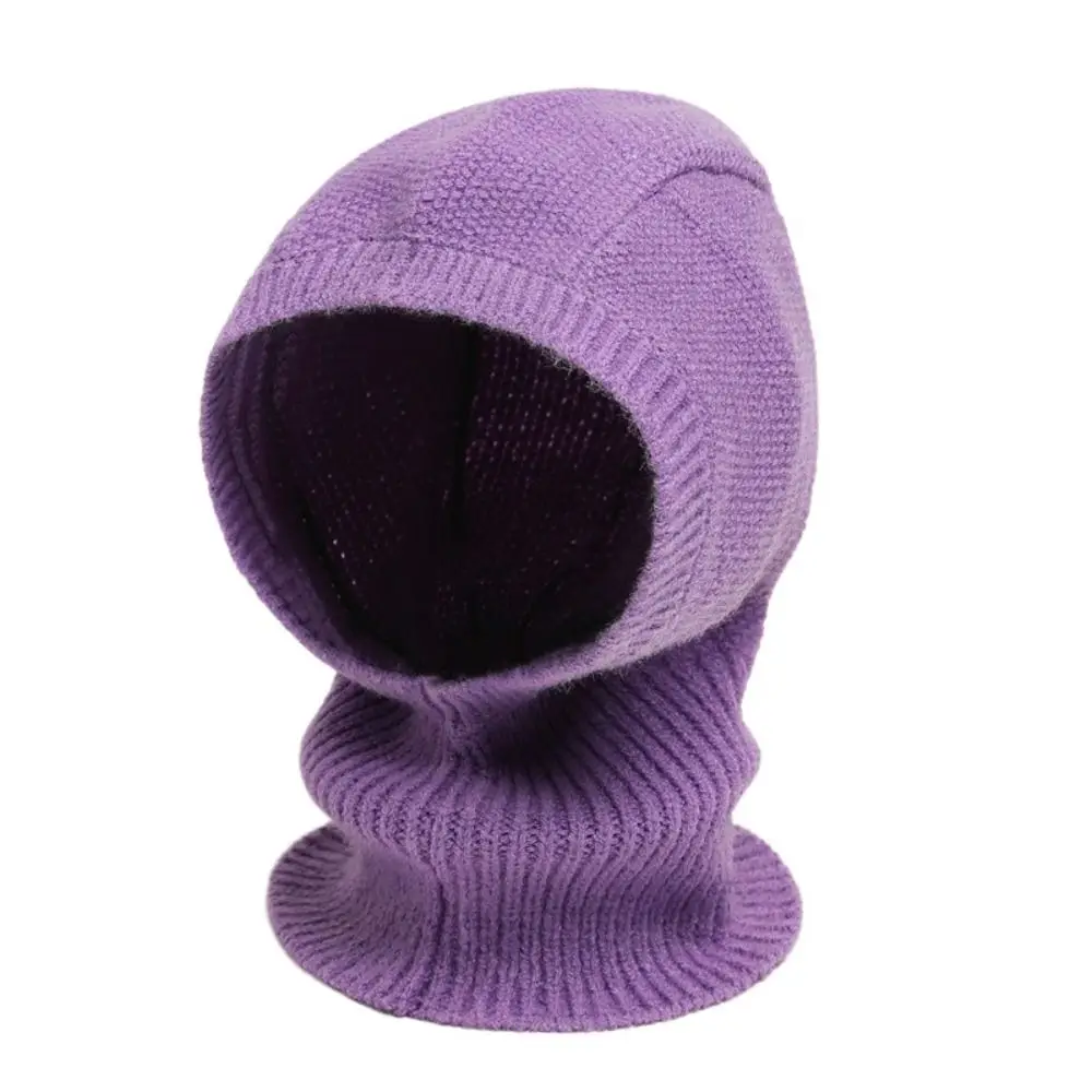 

Casual Windproof Balaclava Hat Solid Color Woolen Knitted Hooded Cap Polyester Pullover Neck Collar Beanies Cap Winter
